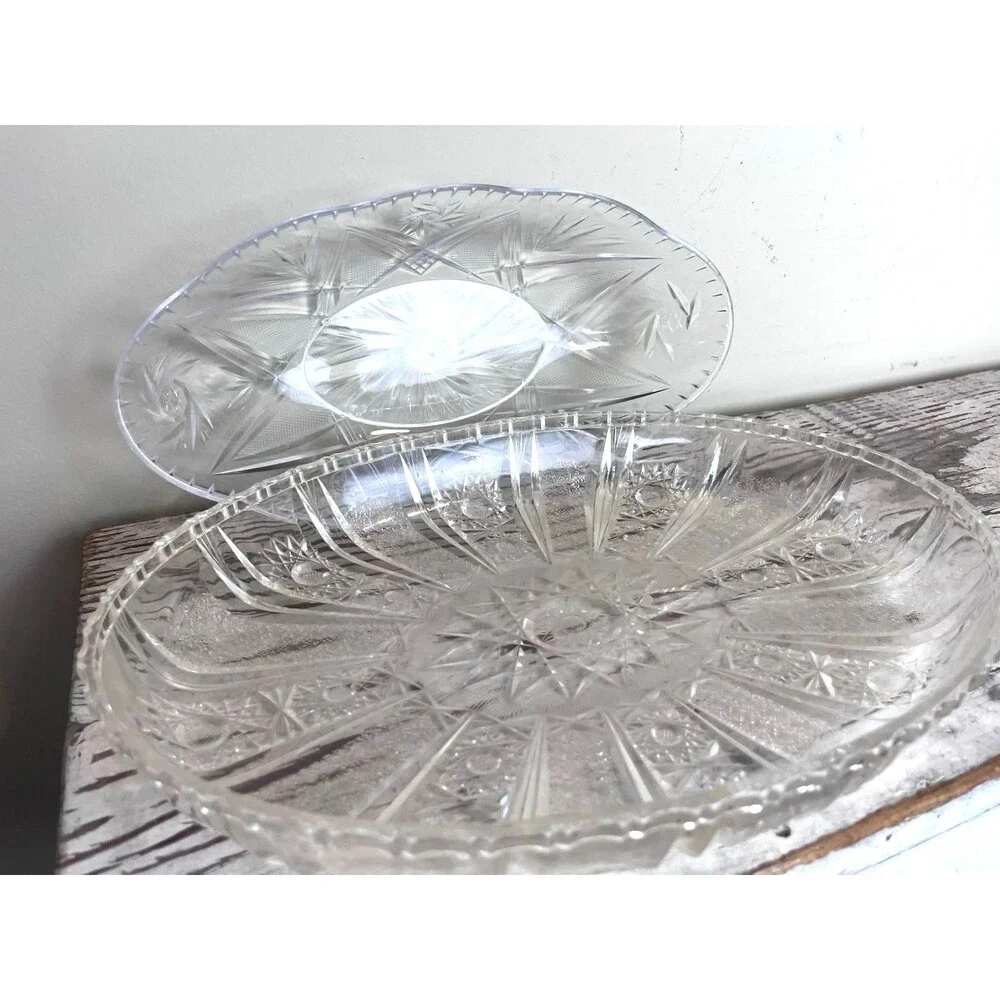 Vintage Crystal Cut Plastic Serving Bowls Set Of 2 / Tray ~ Bowls / Retro Dining